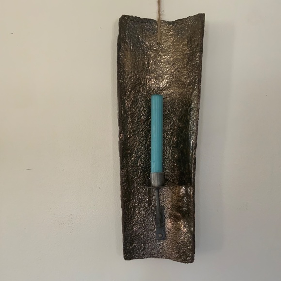 ANTHROPOLOGIE ceramic candle holder /bronzed glaze/rustic/New/18” high - Picture 2 of 7